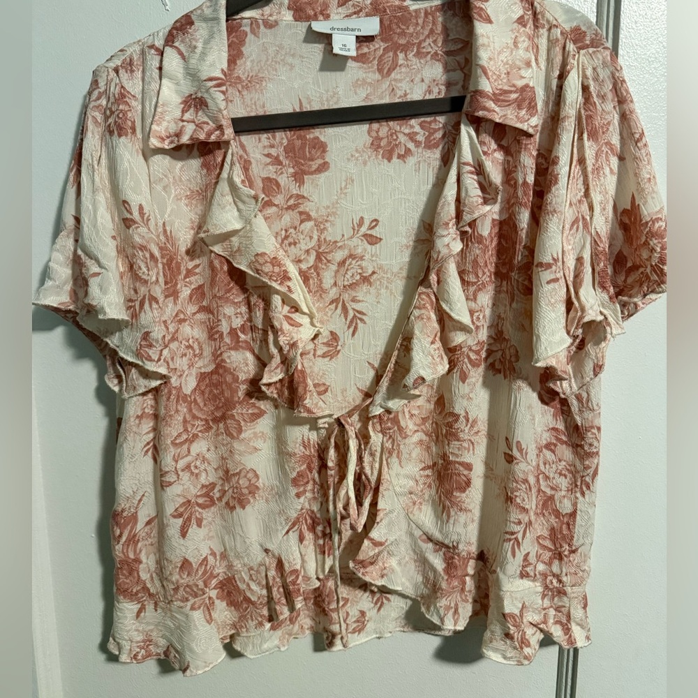 Romantic floral toile ruffle top